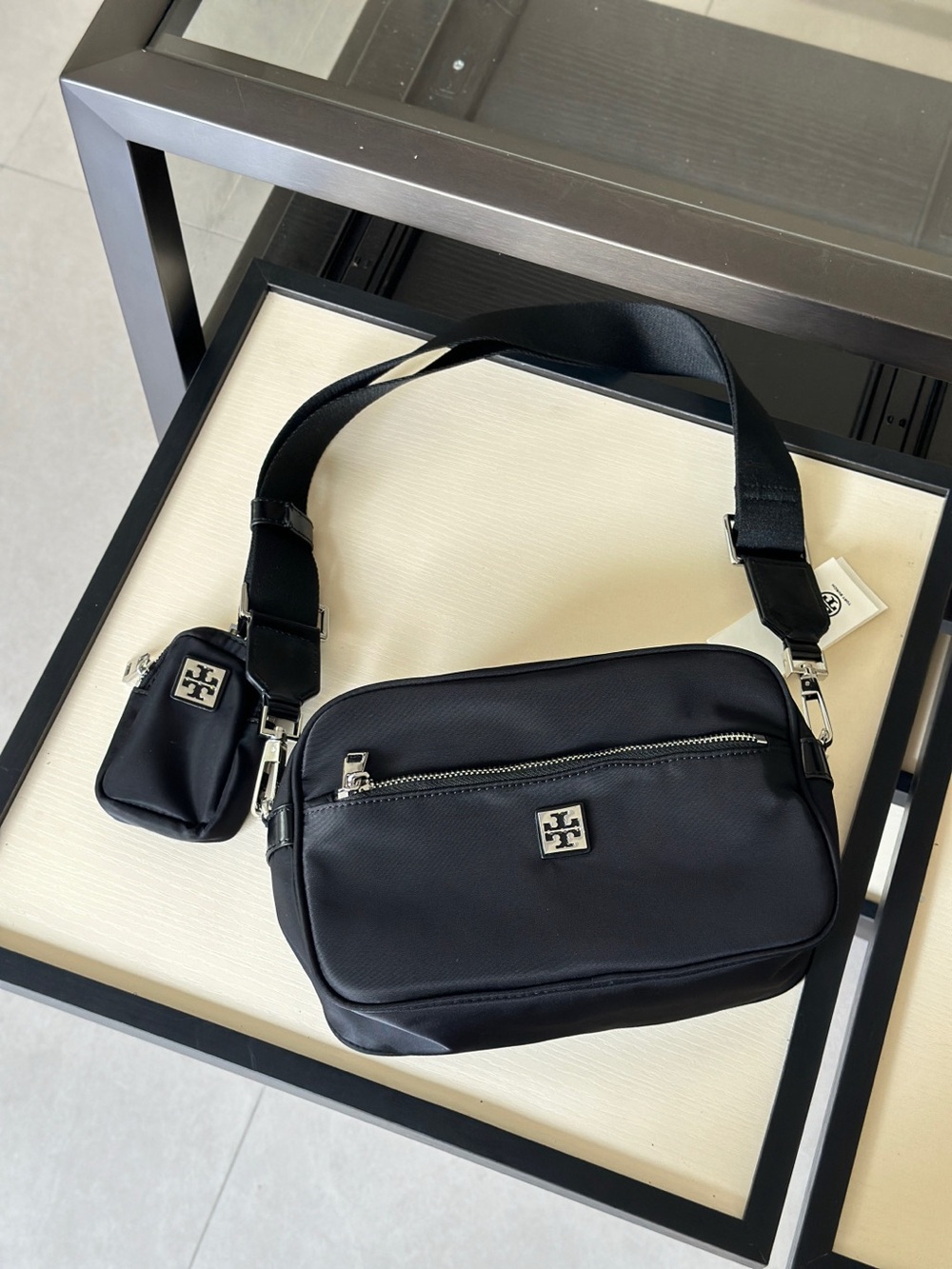 Tory Burch Black Nylon Belt Bag with Detachable Pouch